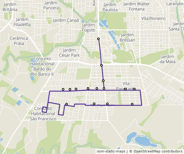 Mapa do itinerário da linha