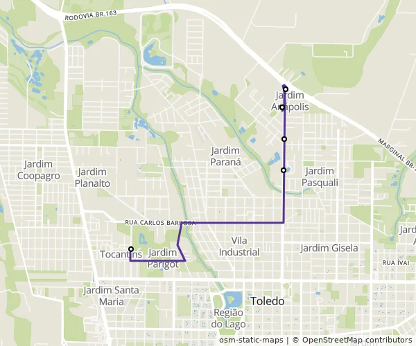 Mapa do itinerário da linha