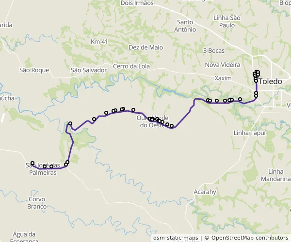 Mapa do itinerário da linha