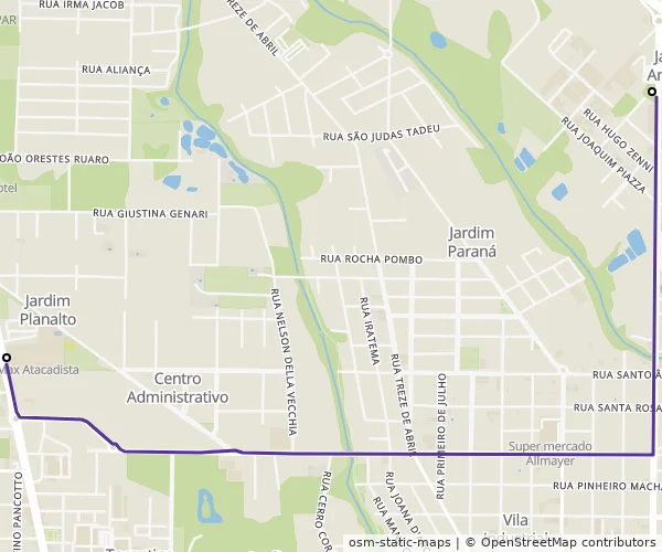 Mapa do itinerário da linha