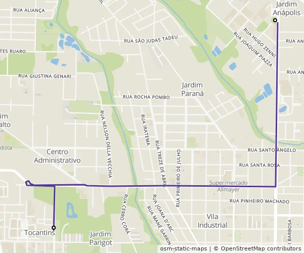 Mapa do itinerário da linha