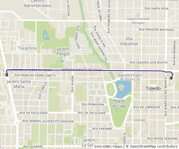 Mapa do itinerário da linha