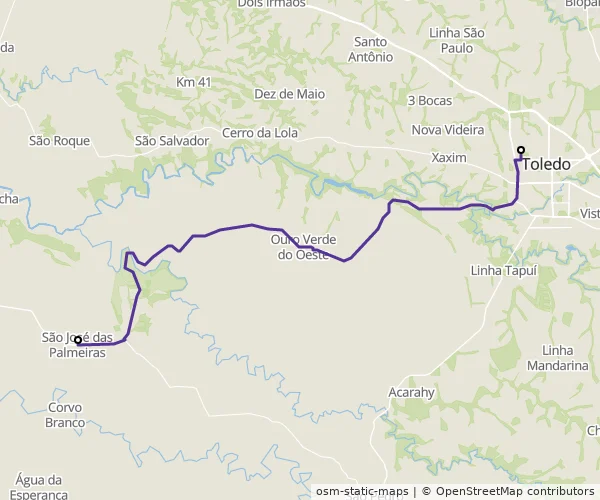 Mapa do itinerário da linha