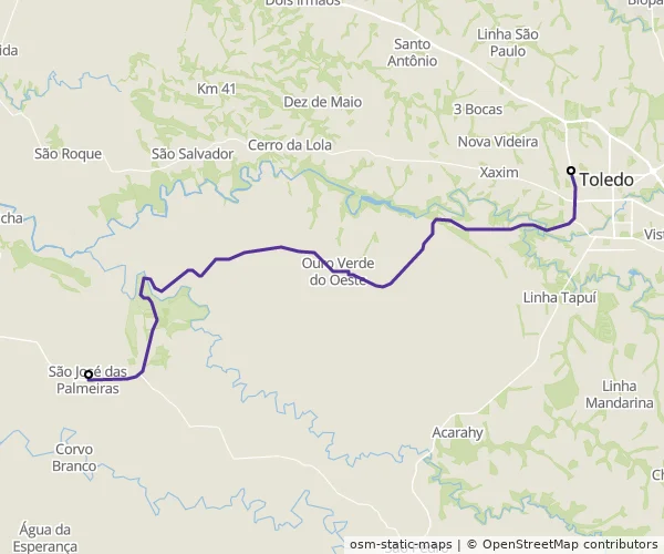 Mapa do itinerário da linha