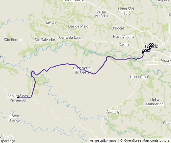 Mapa do itinerário da linha