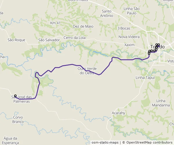 Mapa do itinerário da linha