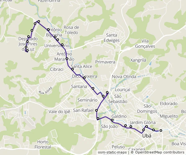 Mapa do itinerário da linha