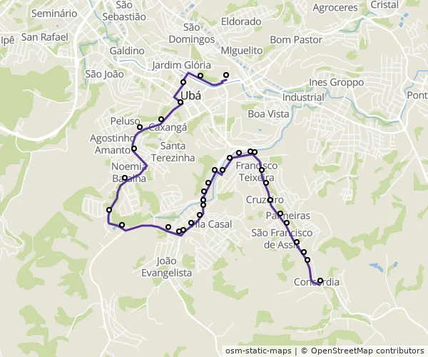 Mapa do itinerário da linha