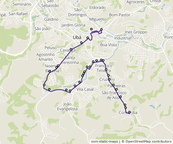 Mapa do itinerário da linha