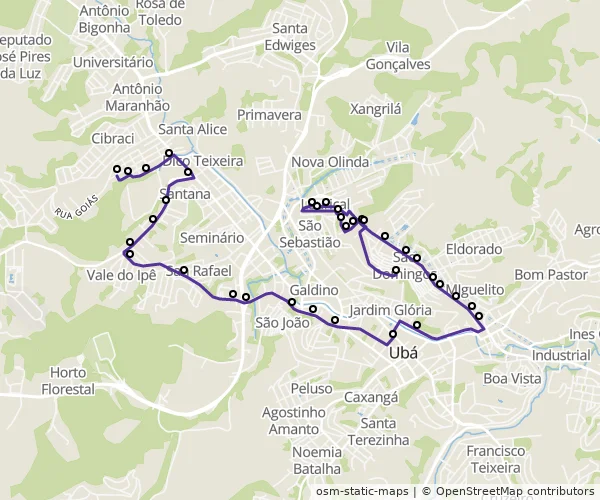 Mapa do itinerário da linha