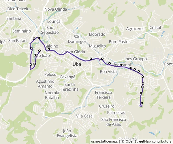 Mapa do itinerário da linha