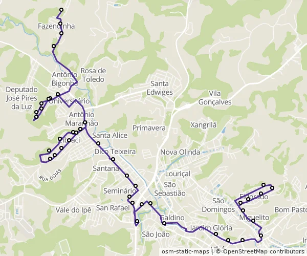Mapa do itinerário da linha