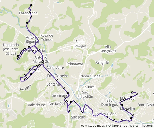 Mapa do itinerário da linha