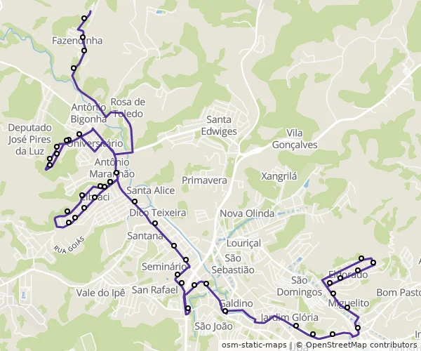 Mapa do itinerário da linha