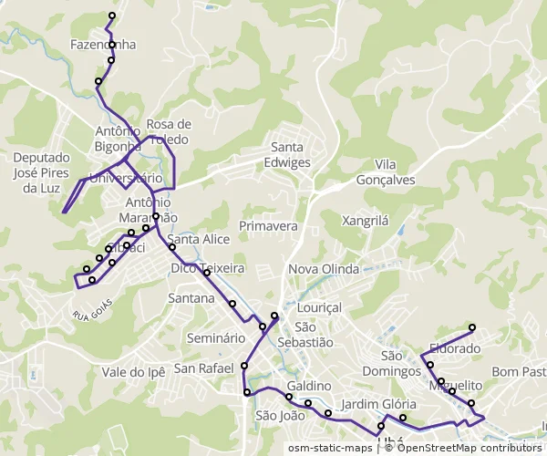 Mapa do itinerário da linha
