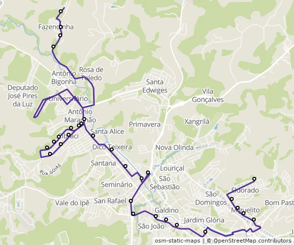 Mapa do itinerário da linha