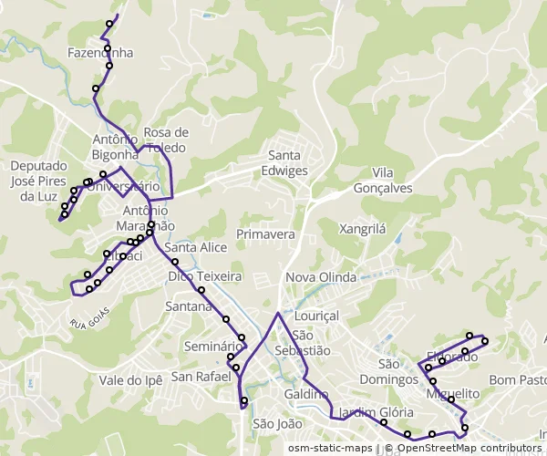 Mapa do itinerário da linha