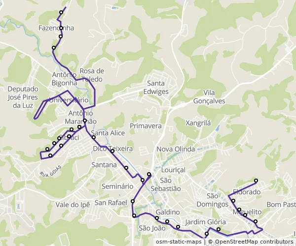 Mapa do itinerário da linha