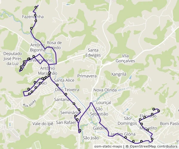 Mapa do itinerário da linha