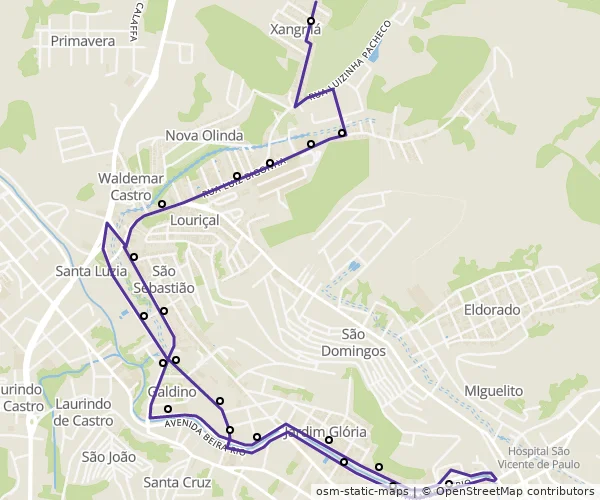 Mapa do itinerário da linha