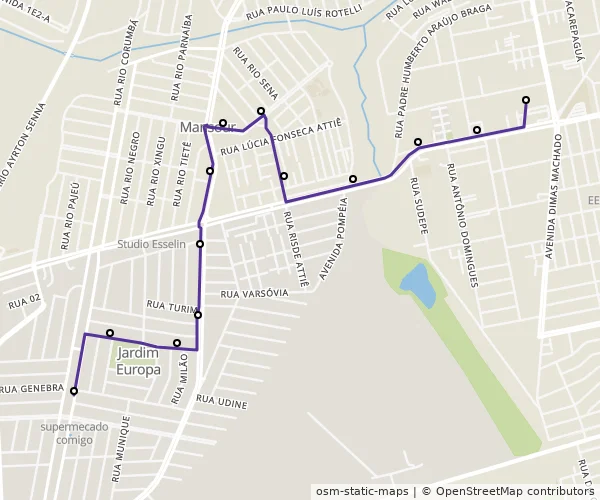 Mapa do itinerário da linha