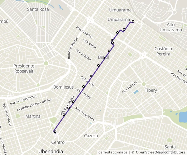Mapa do itinerário da linha