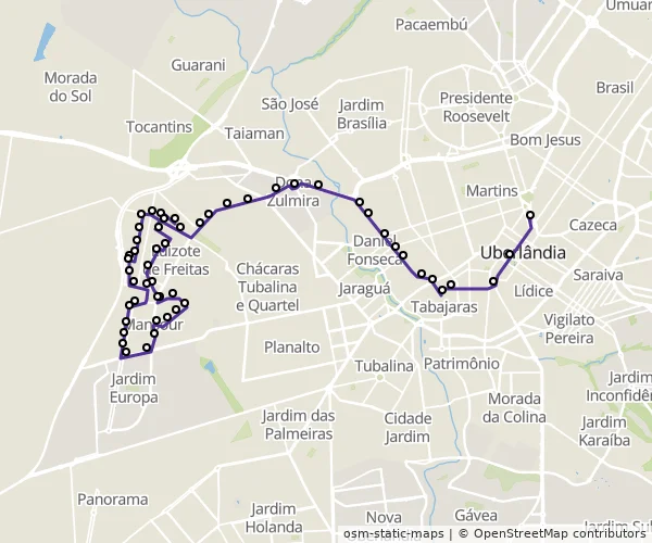 Mapa do itinerário da linha