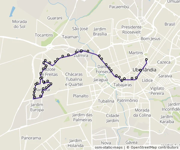 Mapa do itinerário da linha