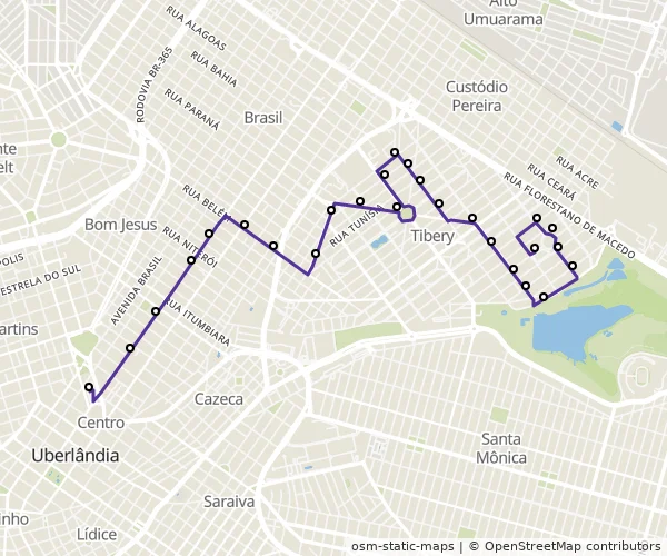 Mapa do itinerário da linha