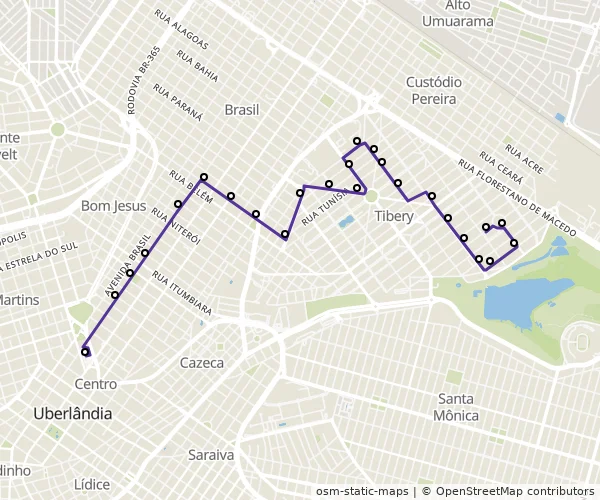 Mapa do itinerário da linha