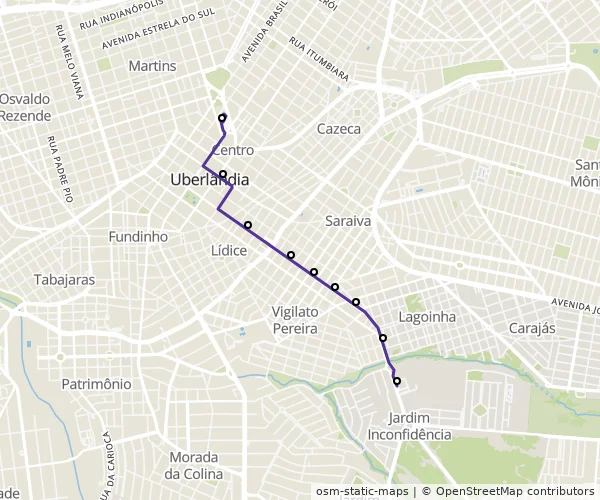 Mapa do itinerário da linha