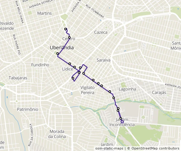Mapa do itinerário da linha