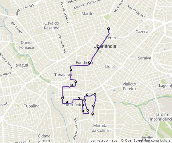 Mapa do itinerário da linha