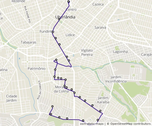 Mapa do itinerário da linha