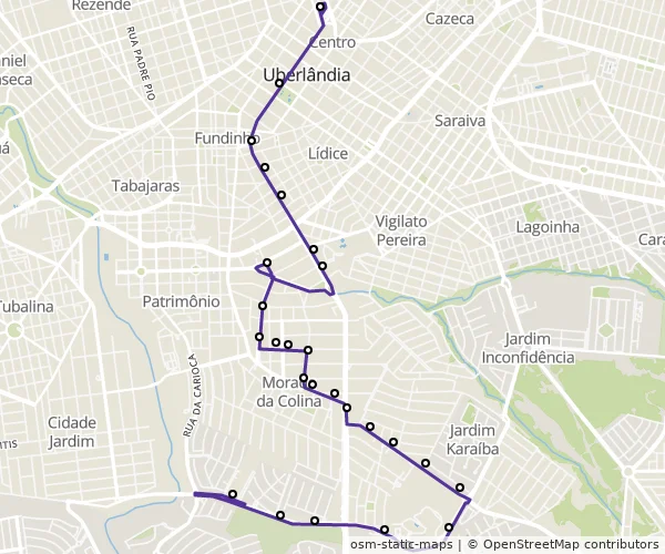 Mapa do itinerário da linha