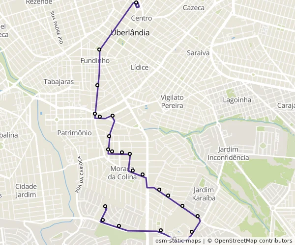 Mapa do itinerário da linha