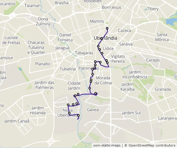 Mapa do itinerário da linha