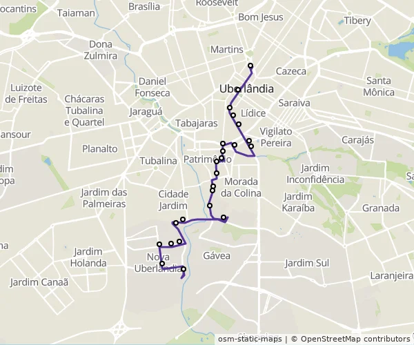 Mapa do itinerário da linha