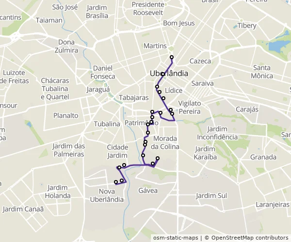 Mapa do itinerário da linha