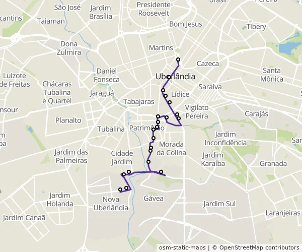 Mapa do itinerário da linha