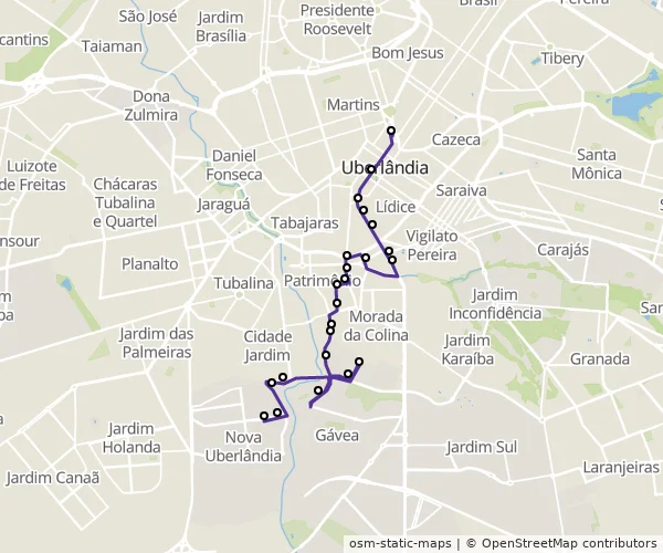 Mapa do itinerário da linha
