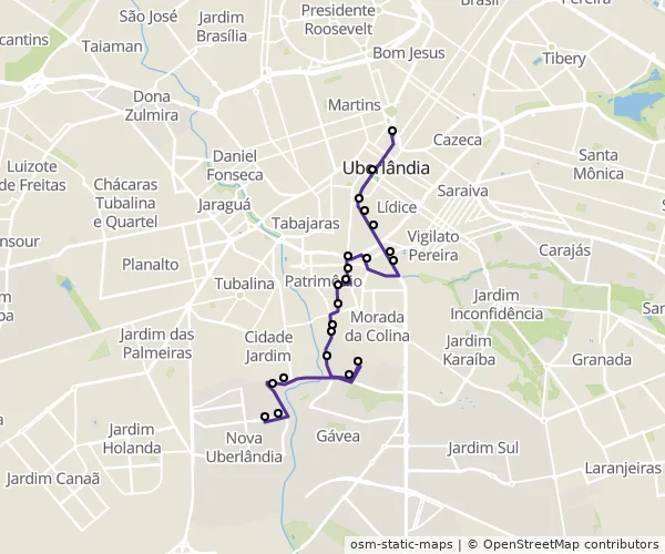 Mapa do itinerário da linha