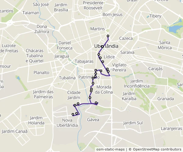 Mapa do itinerário da linha