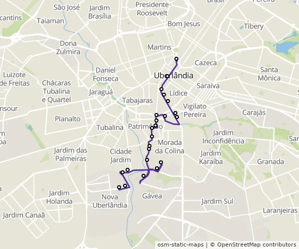 Mapa do itinerário da linha