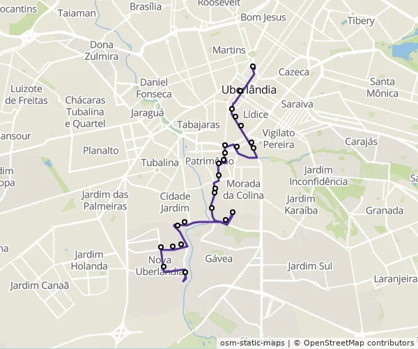 Mapa do itinerário da linha
