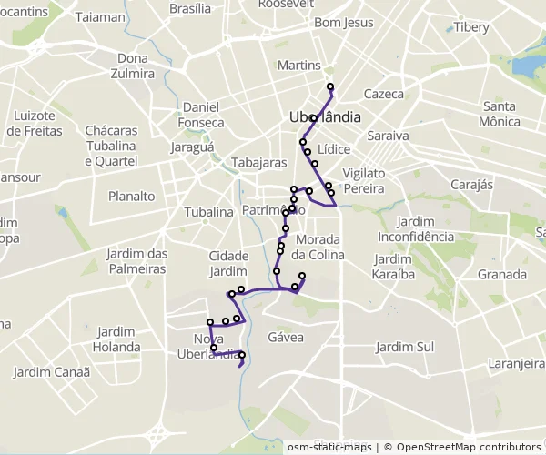 Mapa do itinerário da linha