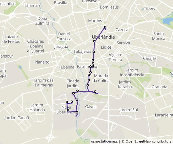 Mapa do itinerário da linha