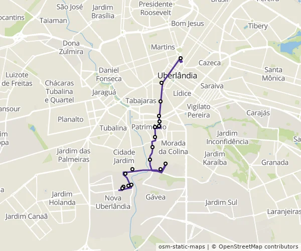 Mapa do itinerário da linha