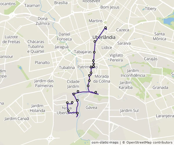 Mapa do itinerário da linha