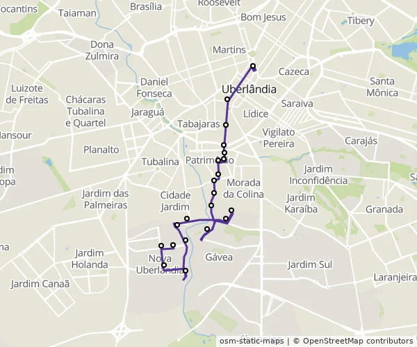 Mapa do itinerário da linha